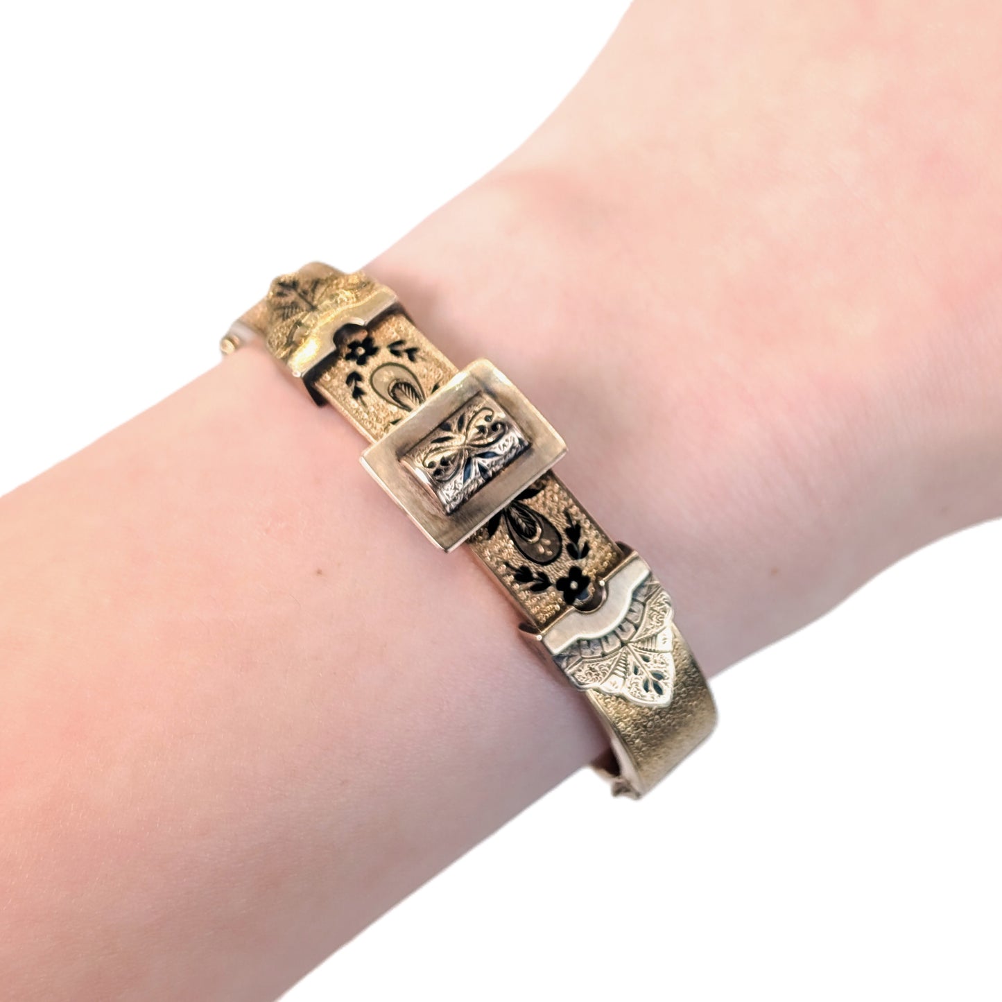 Antique 14K Gold Enamel Buckle Bracelet – 21.45 Grams