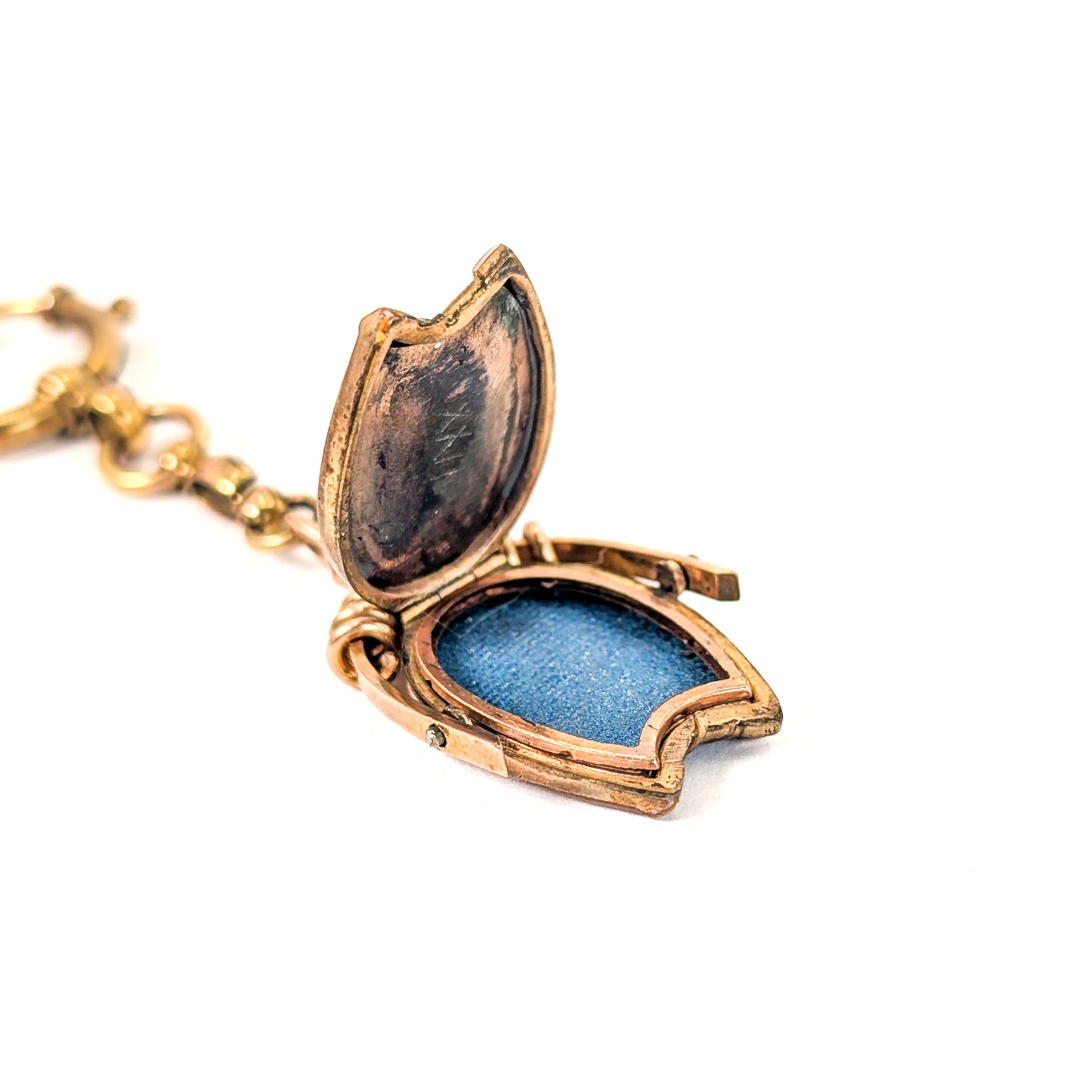 Antique 9K Gold Horseshoe Onyx Intaglio Watch Fob Pendant Locket