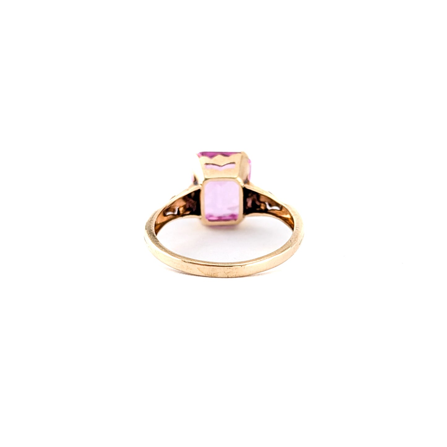 Vintage 10K Gold Pink Sapphire Ring– Emerald Cut Pink Stone Statement Ring