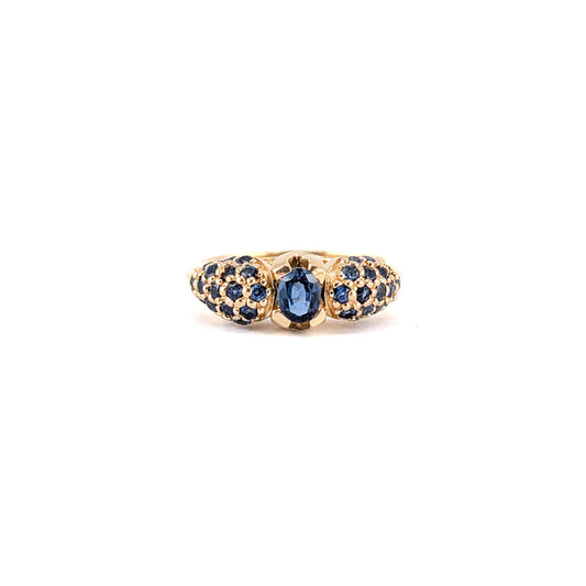 Vintage 14K Gold Blue Sapphire Cluster Ring
