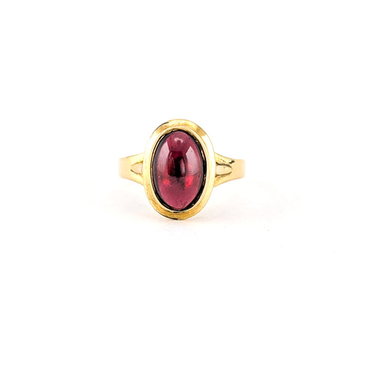 Vintage 18K Gold Large Oval Pink Tourmaline Cabochon Ring