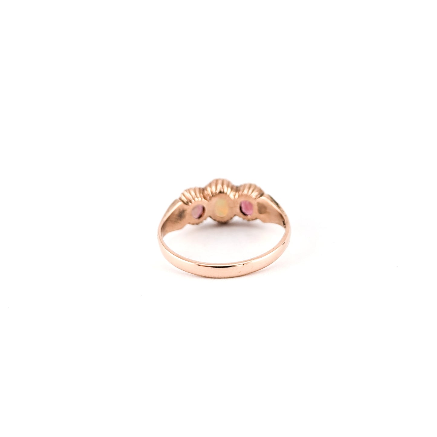 Vintage English 9k Rose Gold Opal and Tourmaline Ring