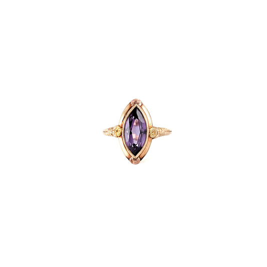 Vintage Synthetic Alexandrite Ring – 10K Gold – Marquise Cut Color Change Stone