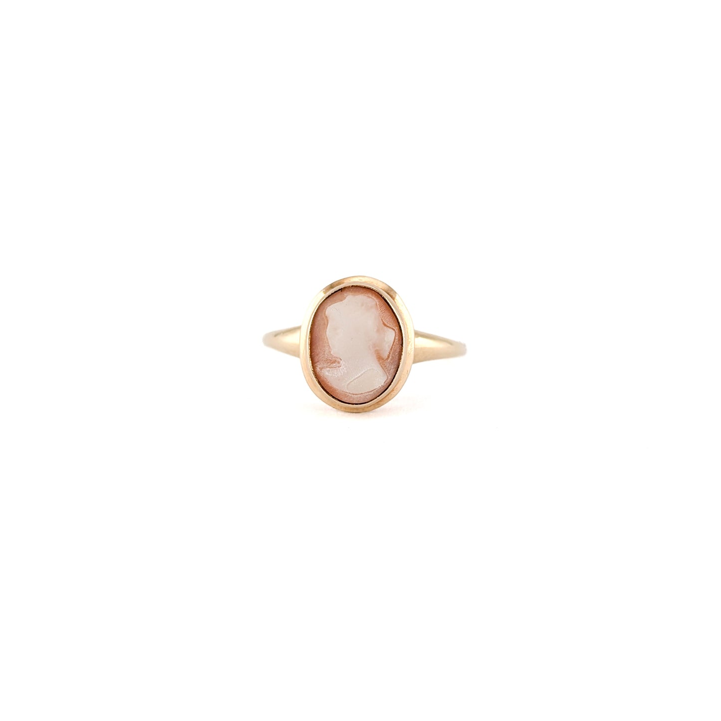 Vintage 10K Gold Shell Cameo Ring with Hand Carved Lady Profile