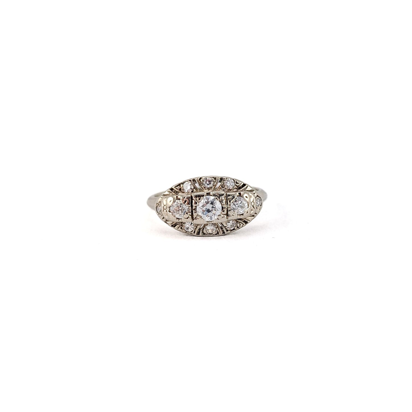 Vintage 14K White Gold Old European Cut Diamond Ring