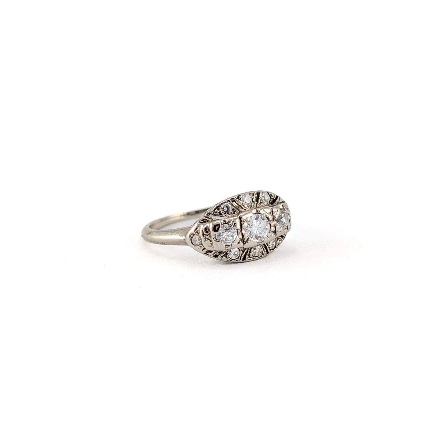Vintage 14K White Gold Old European Cut Diamond Ring