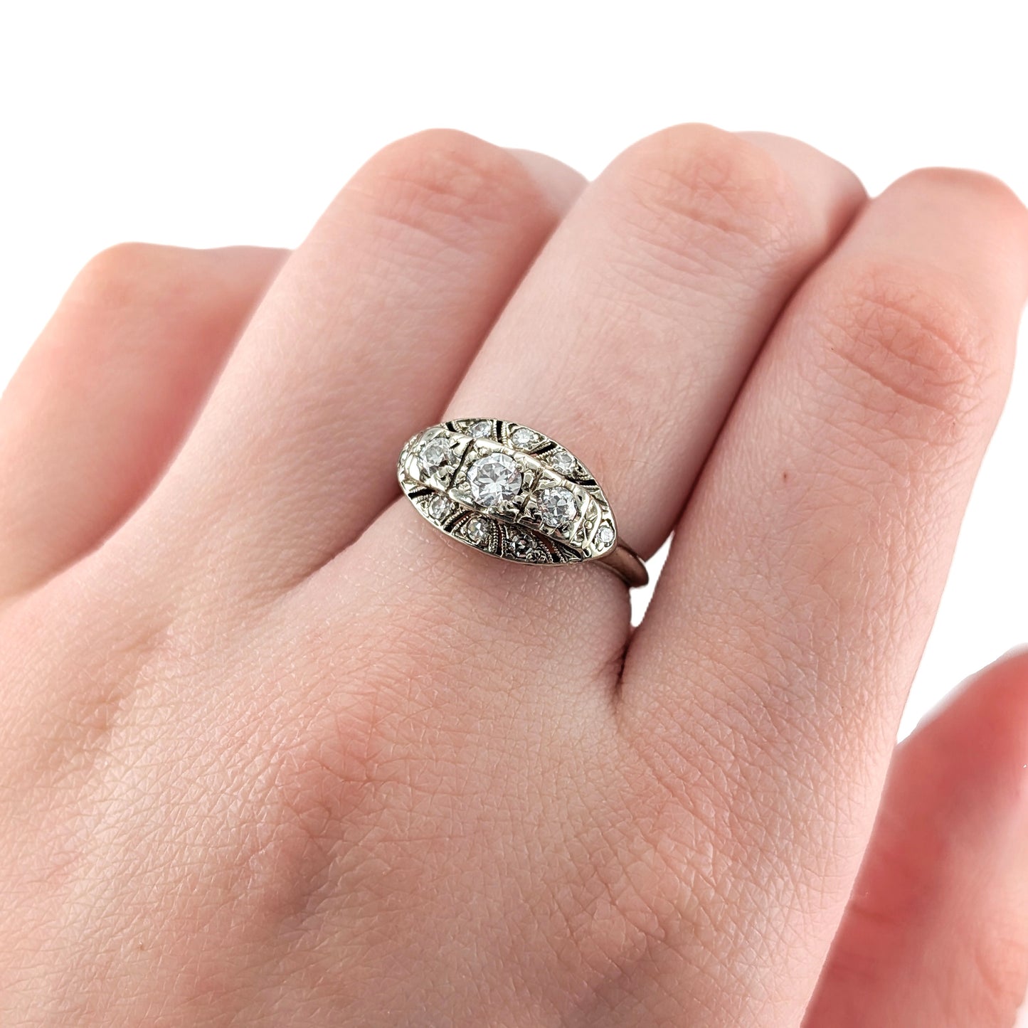 Vintage 14K White Gold Old European Cut Diamond Ring