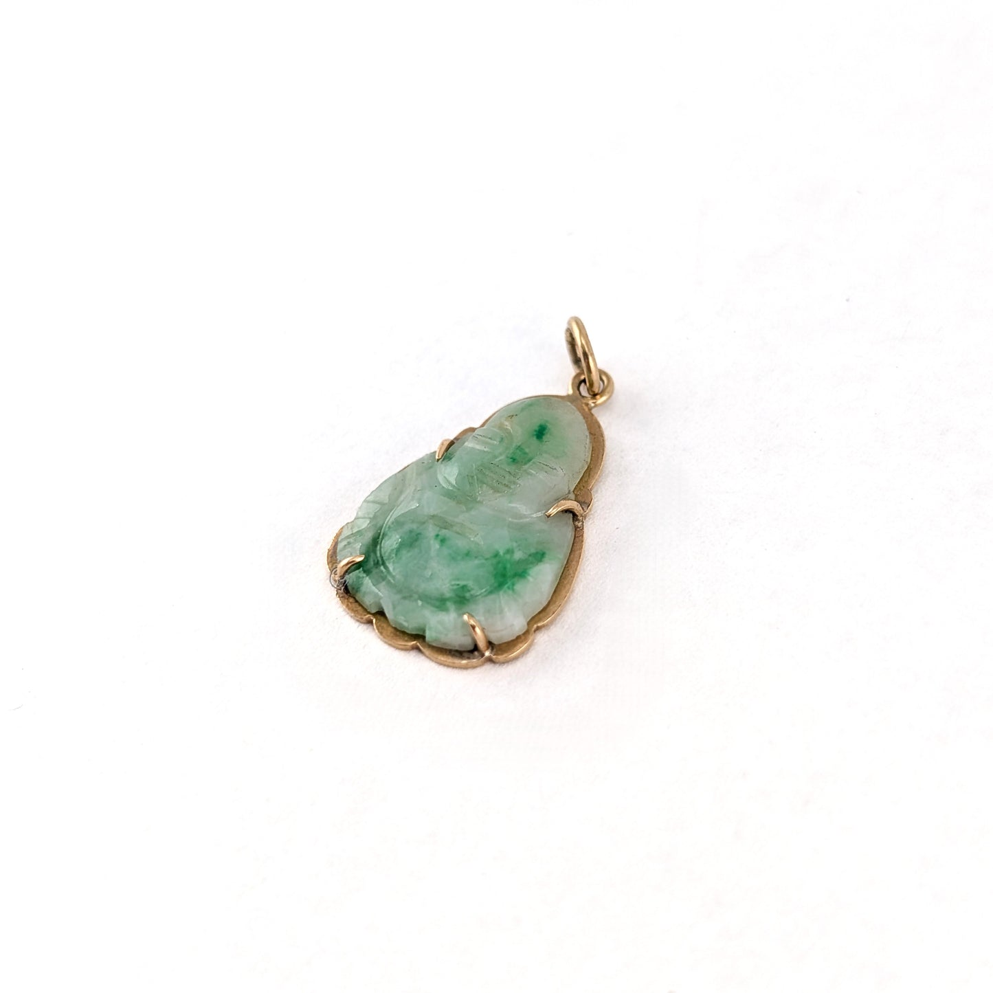 Vintage Jade Buddha Pendant in 14K Gold