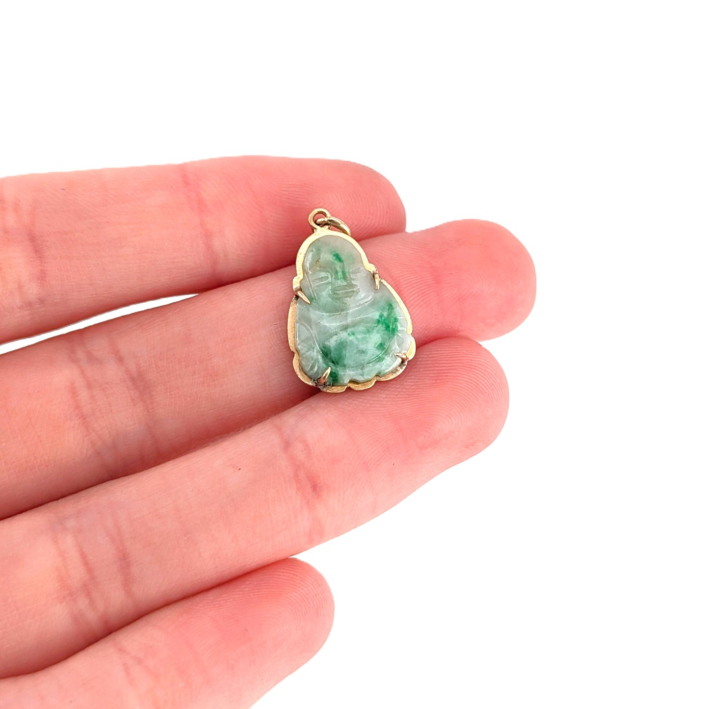 Vintage Jade Buddha Pendant in 14K Gold
