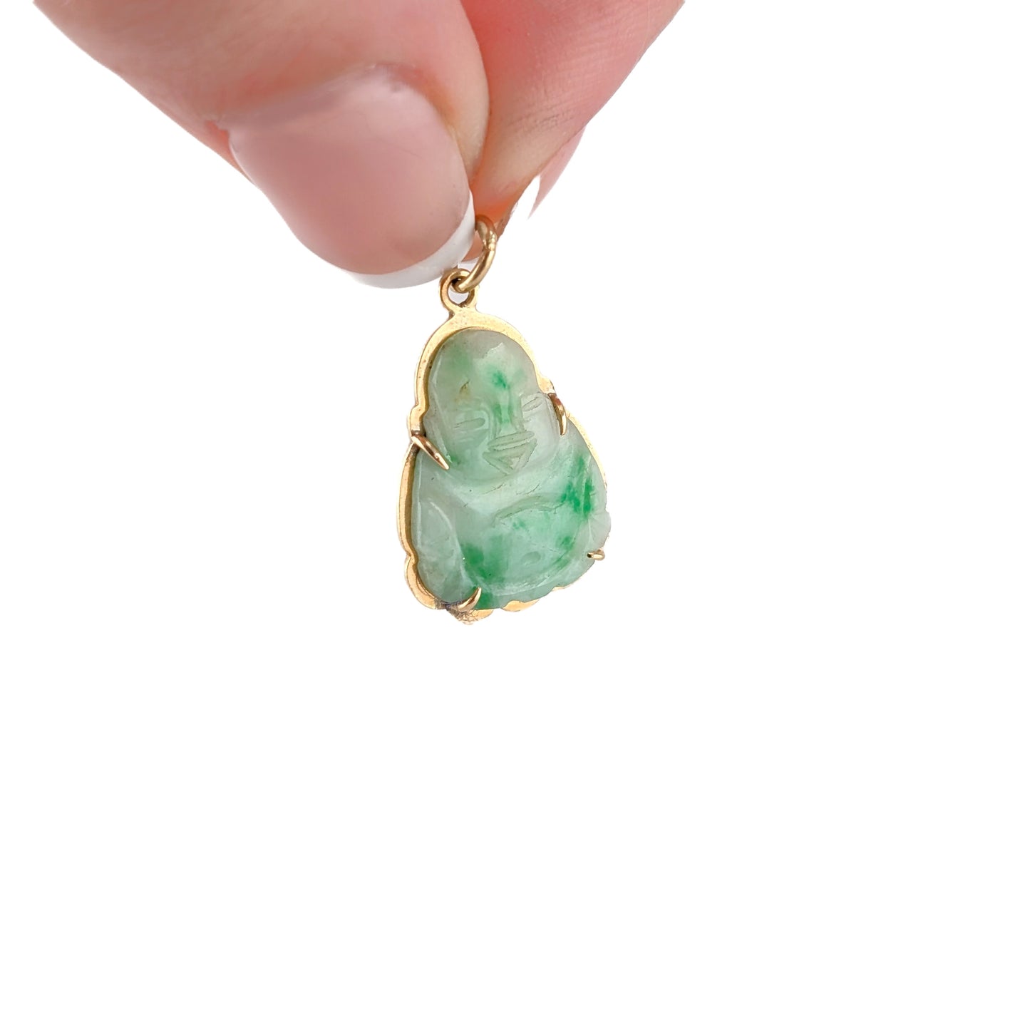 Vintage Jade Buddha Pendant in 14K Gold