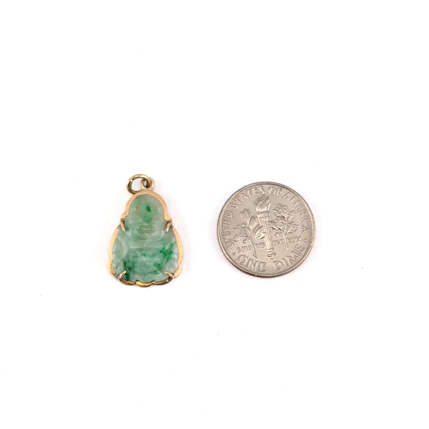 Vintage Jade Buddha Pendant in 14K Gold