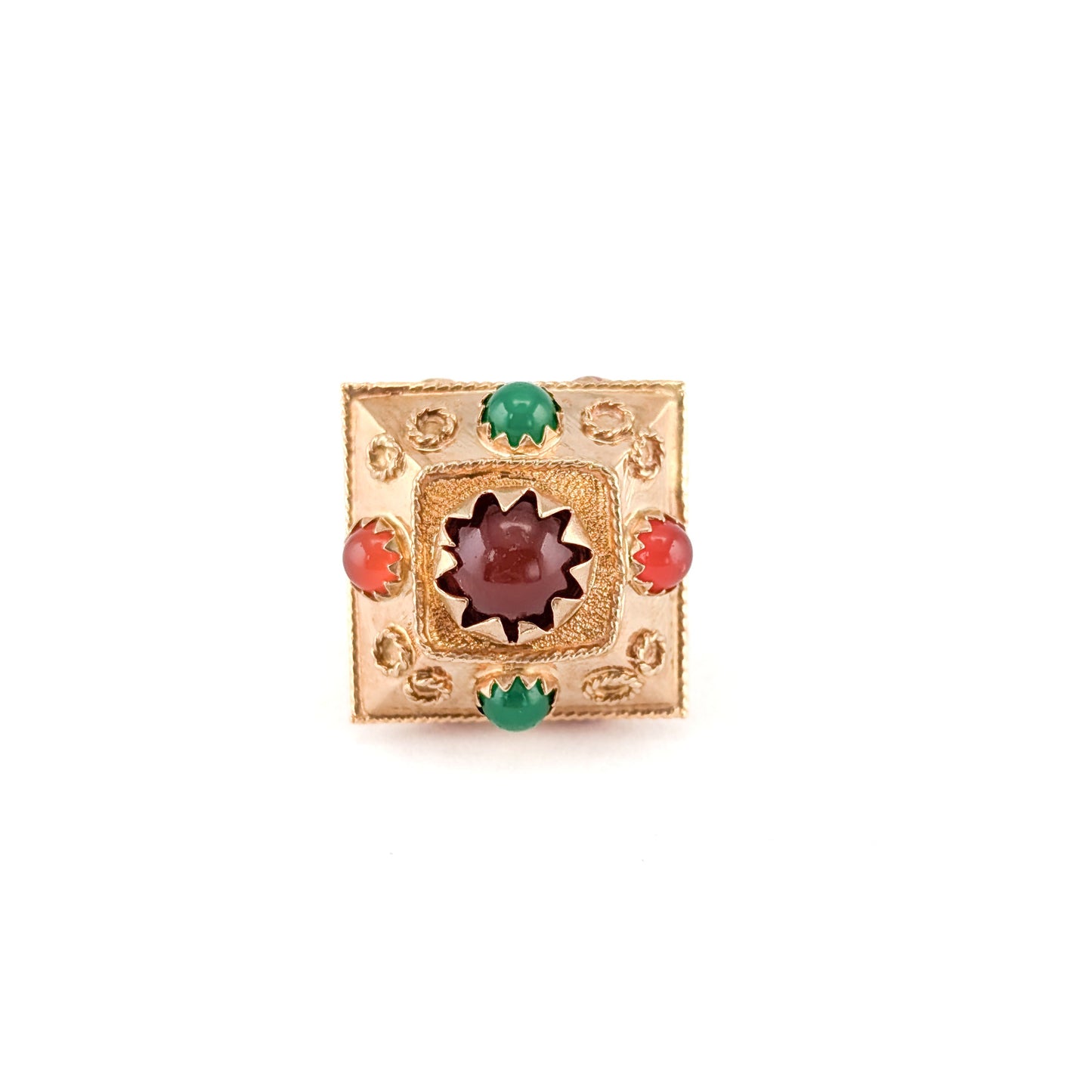 Vintage 18K Gold Pendant with Carnelian & Aventurine – Etruscan Revival