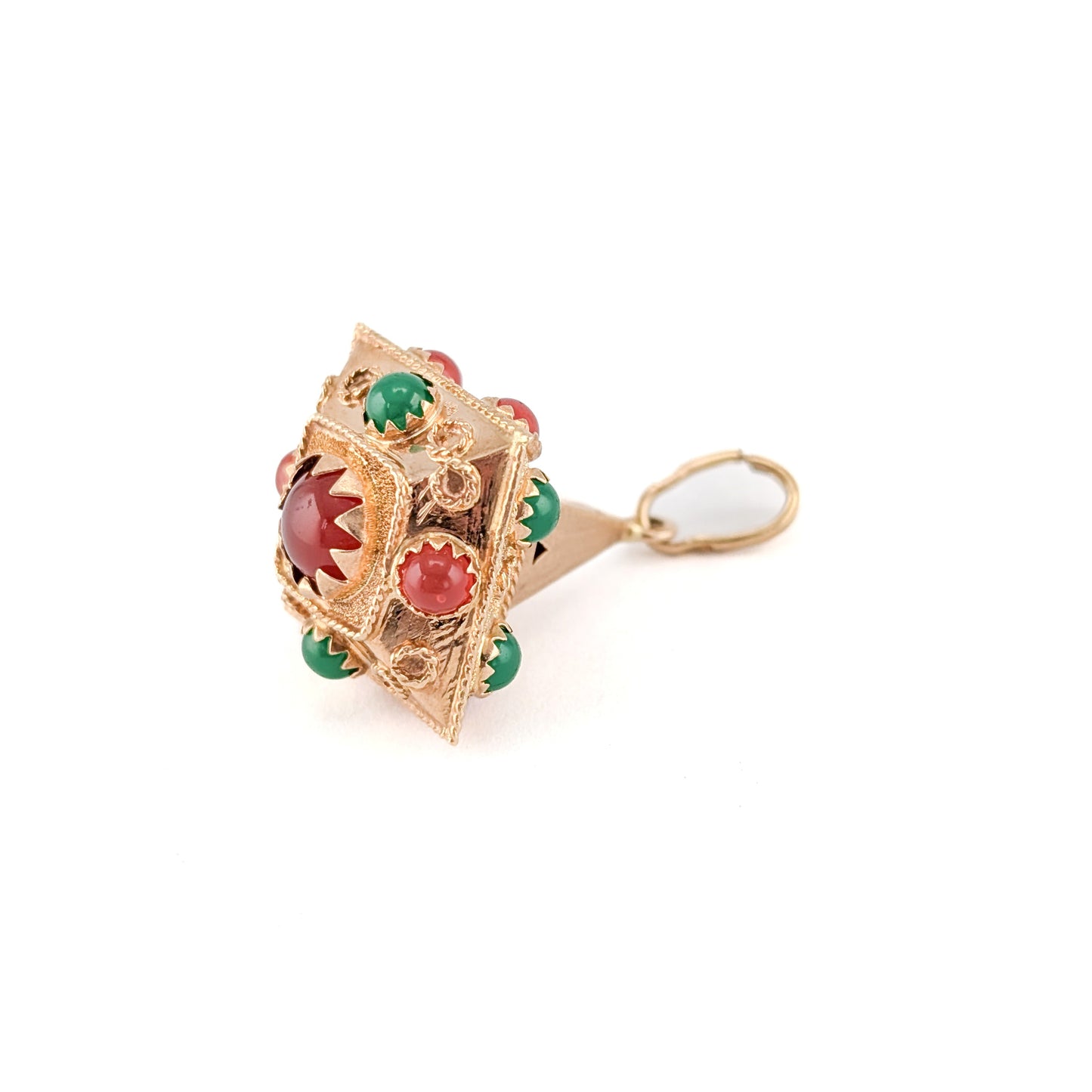 Vintage 18K Gold Pendant with Carnelian & Aventurine – Etruscan Revival