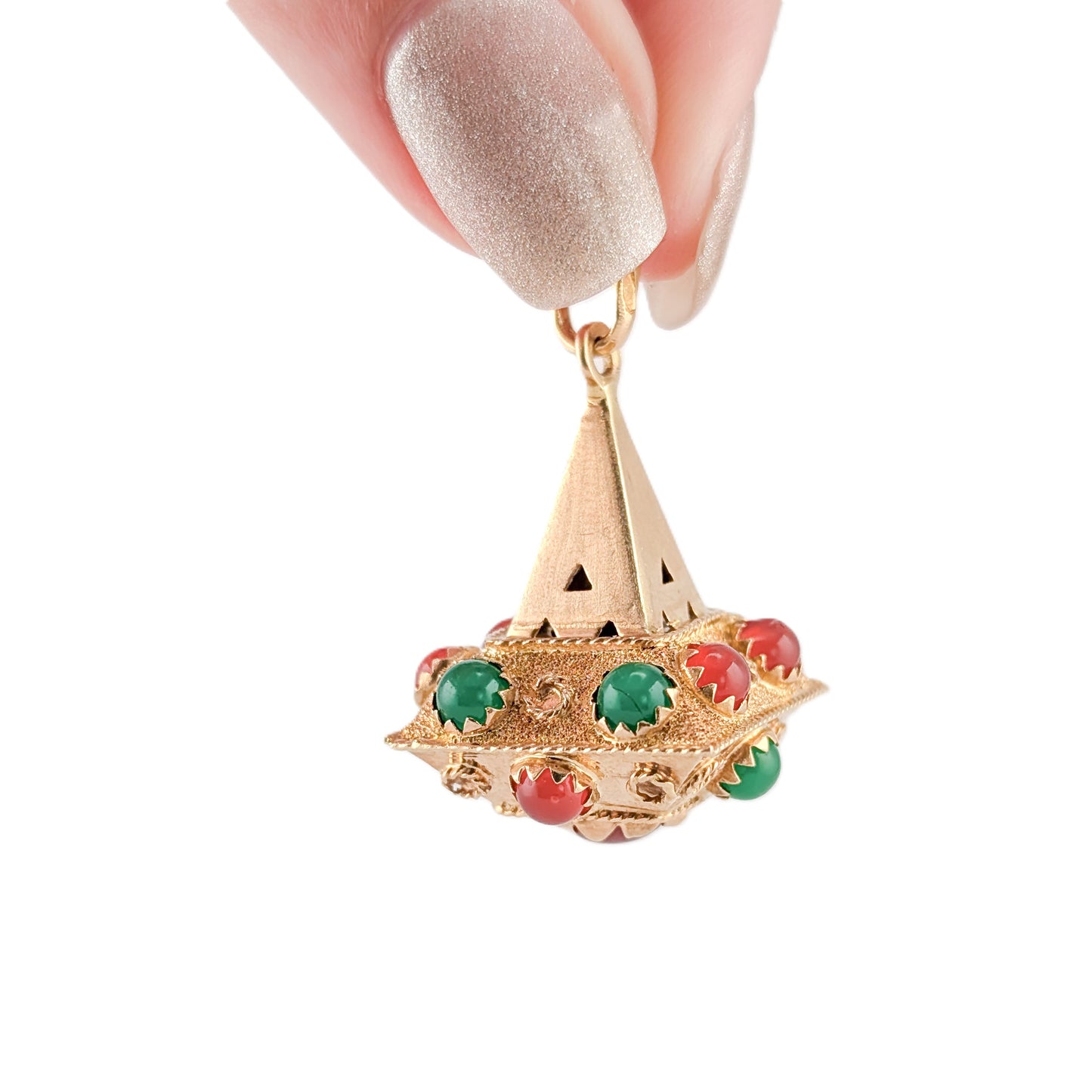 Vintage 18K Gold Pendant with Carnelian & Aventurine – Etruscan Revival
