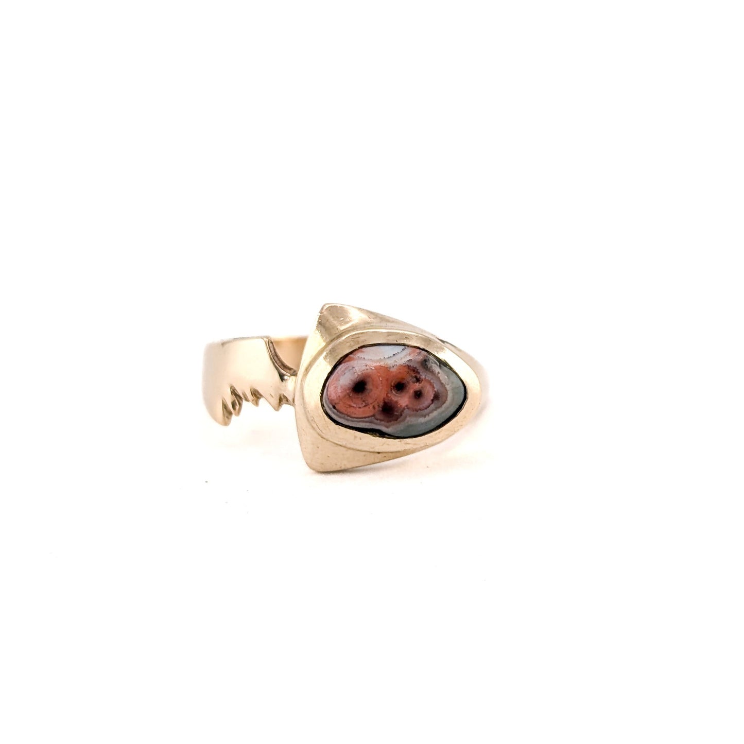 Vintage 14K Gold Agate Ring – Sculptural Statement Ring, Chunky Unisex Style