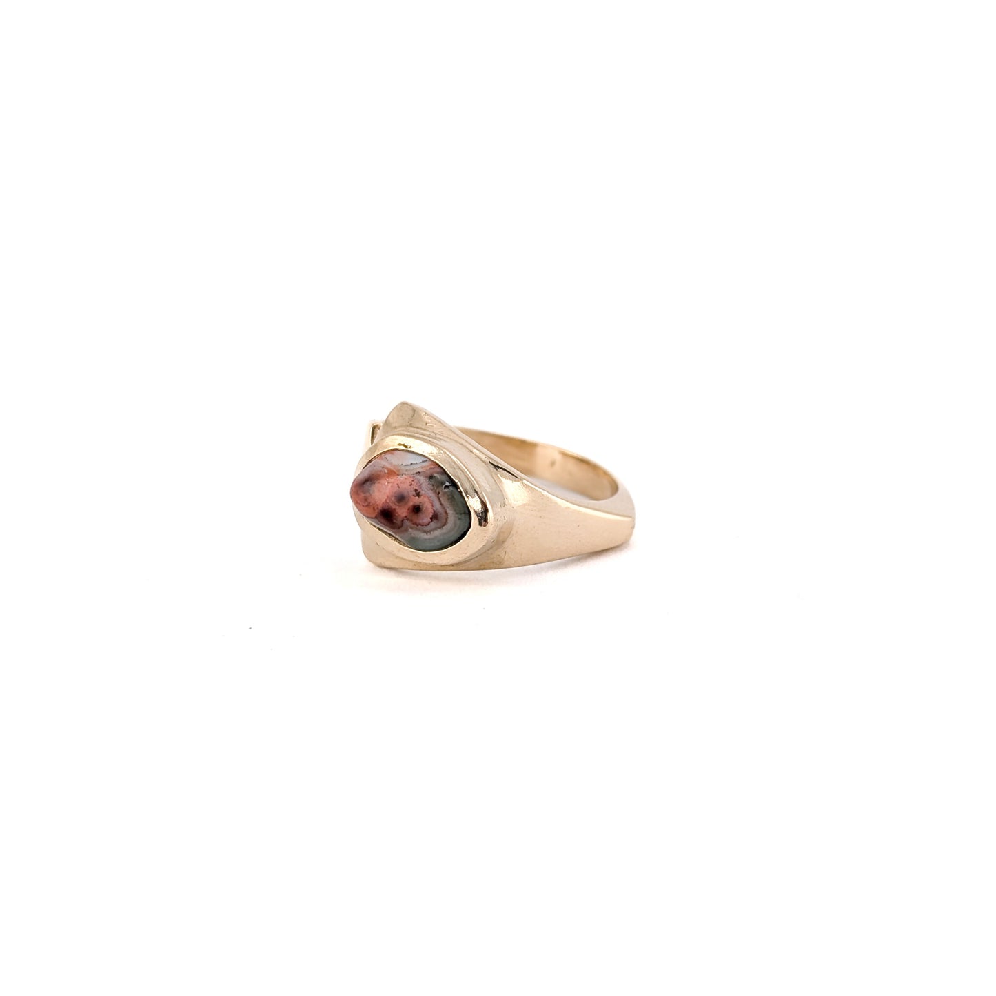 Vintage 14K Gold Agate Ring – Sculptural Statement Ring, Chunky Unisex Style