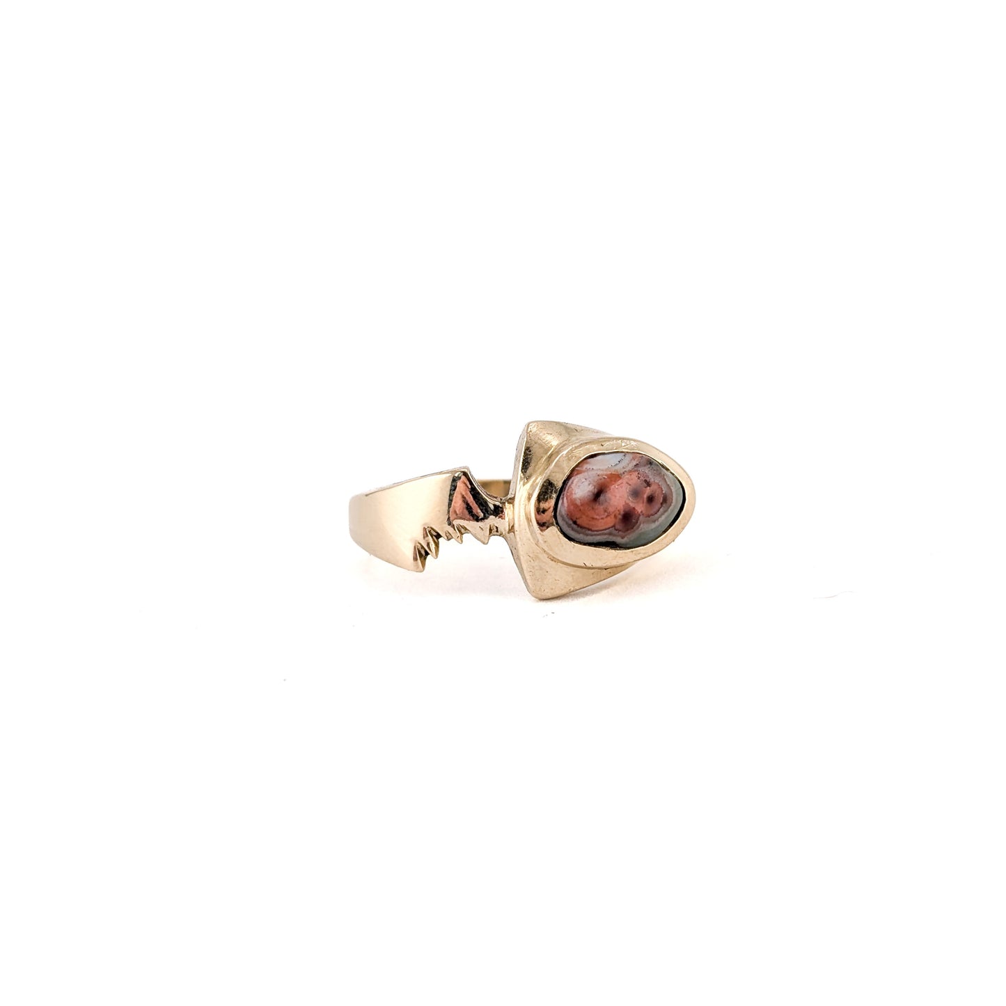 Vintage 14K Gold Agate Ring – Sculptural Statement Ring, Chunky Unisex Style