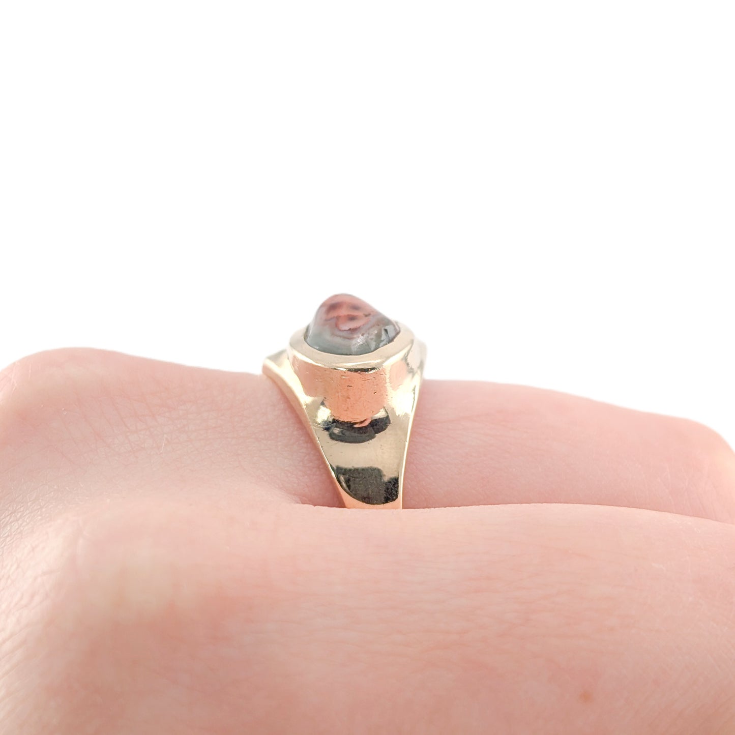 Vintage 14K Gold Agate Ring – Sculptural Statement Ring, Chunky Unisex Style