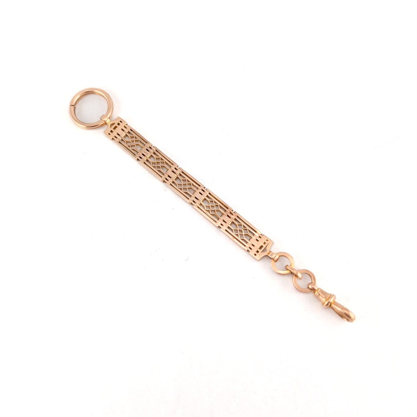 Antique 9K Rose Gold Openwork Link Chain Connector – Gate-Link Segment, Dog Clip & Bolt Ring