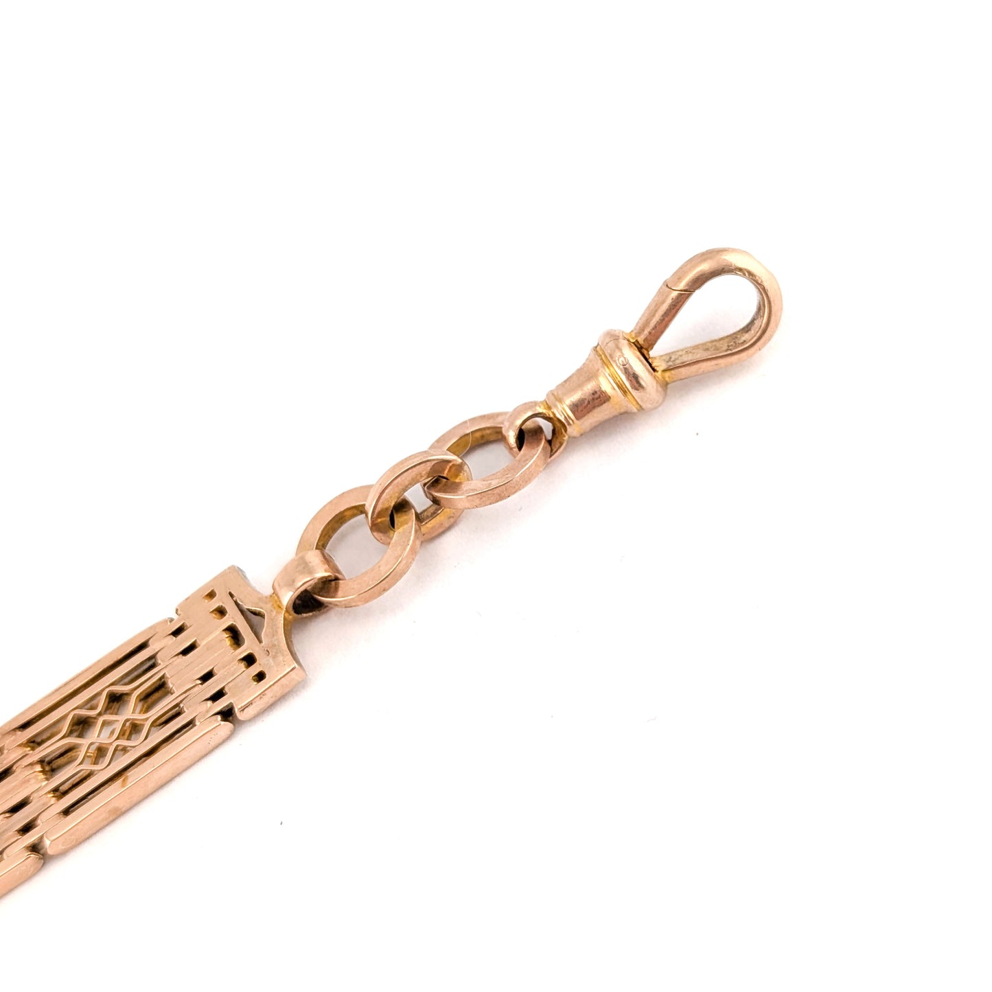 Antique 9K Rose Gold Openwork Link Chain Connector – Gate-Link Segment, Dog Clip & Bolt Ring
