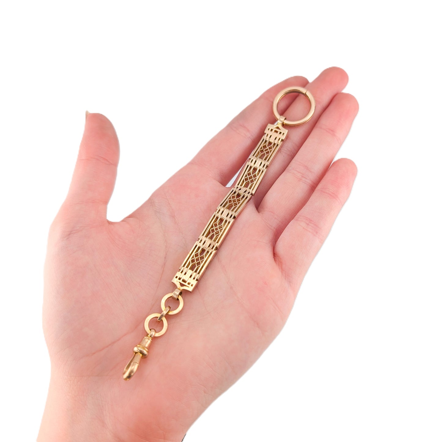 Antique 9K Rose Gold Openwork Link Chain Connector – Gate-Link Segment, Dog Clip & Bolt Ring