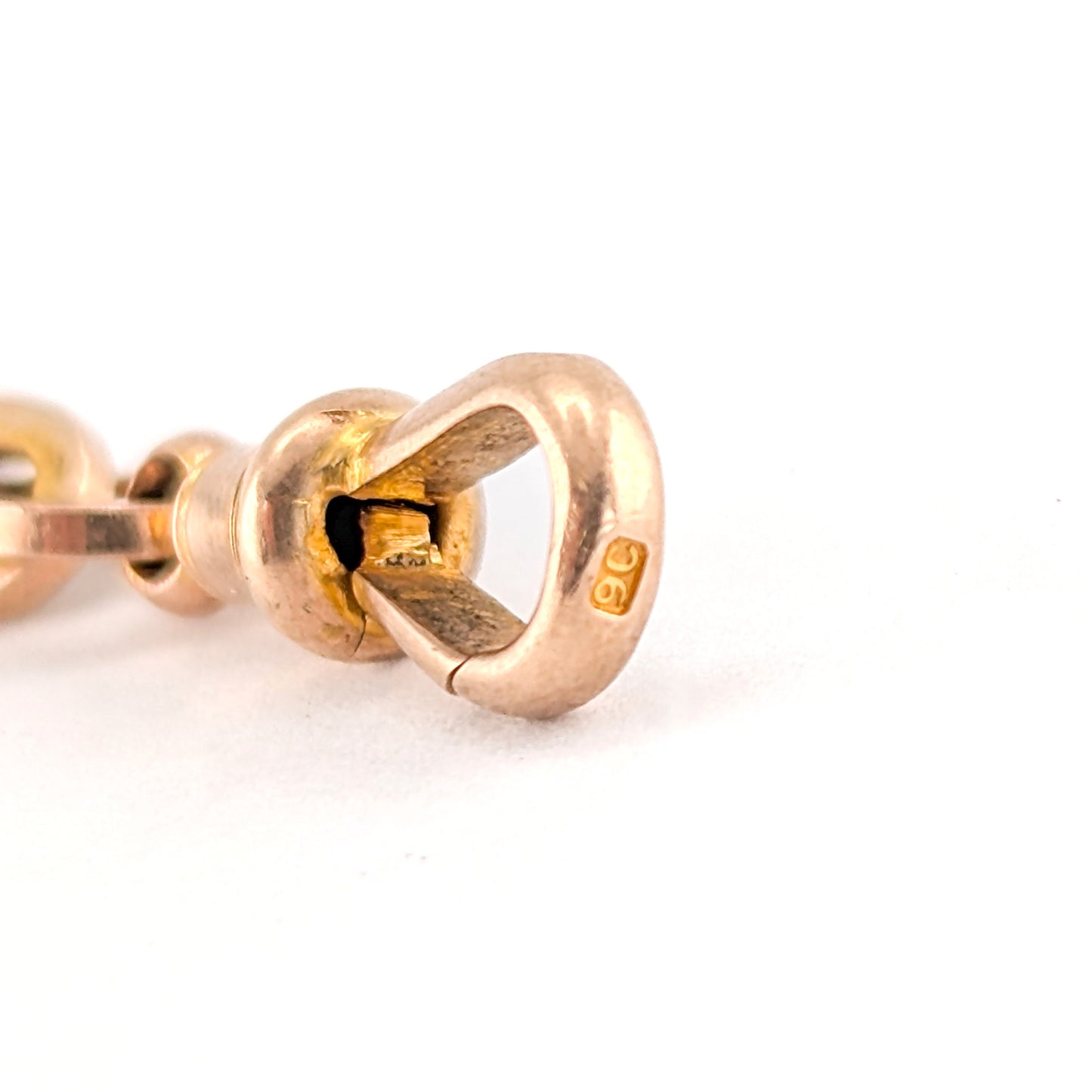 Antique 9K Rose Gold Openwork Link Chain Connector – Gate-Link Segment, Dog Clip & Bolt Ring