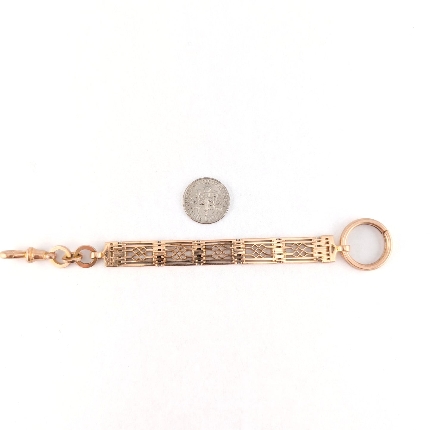 Antique 9K Rose Gold Openwork Link Chain Connector – Gate-Link Segment, Dog Clip & Bolt Ring