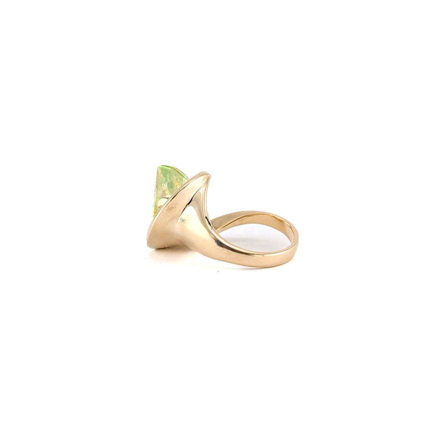 Vintage Strell 14K Gold Lighthouse Lens Ring – Faceted Uranium Glass / Synthetic Spinel, Modernist Design