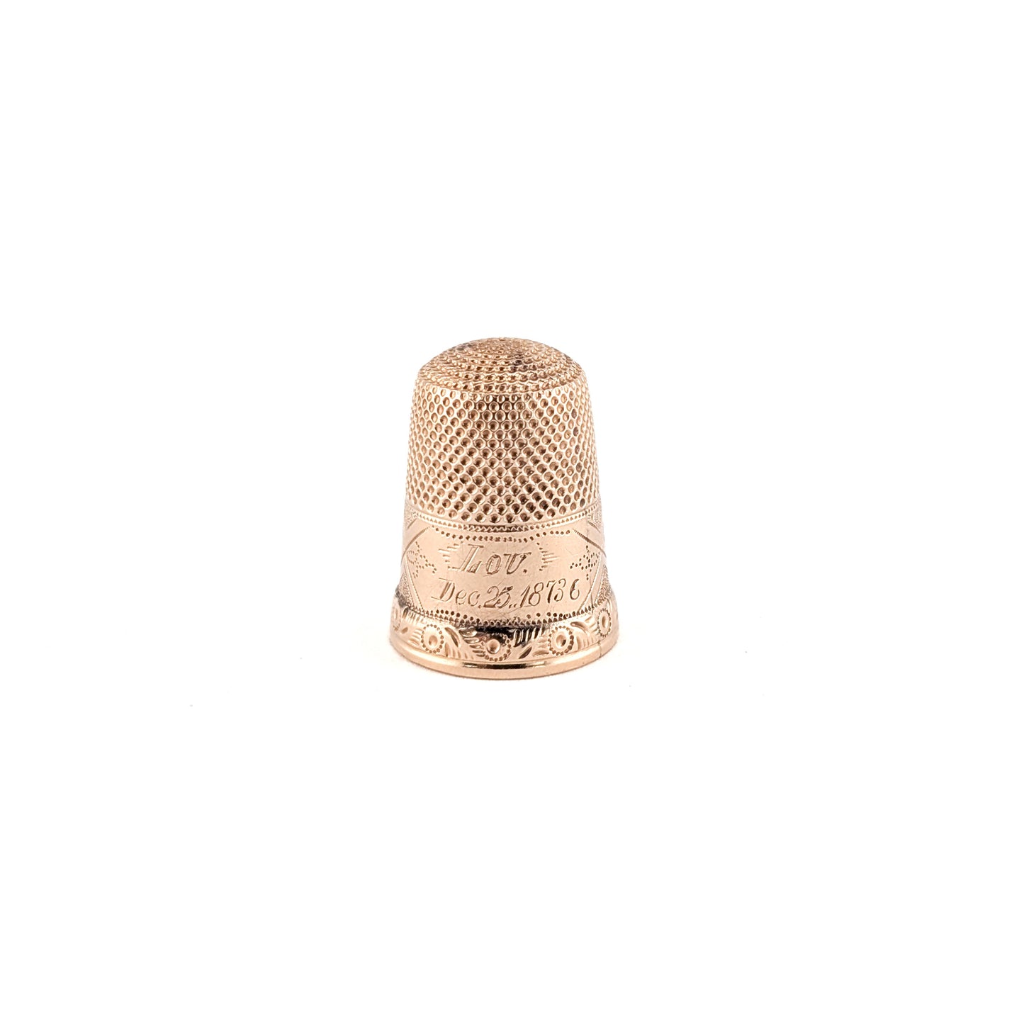 Antique 10K Gold Thimble – Engraved “LOU Dec 25 1873” – Victorian Sewing Collectible