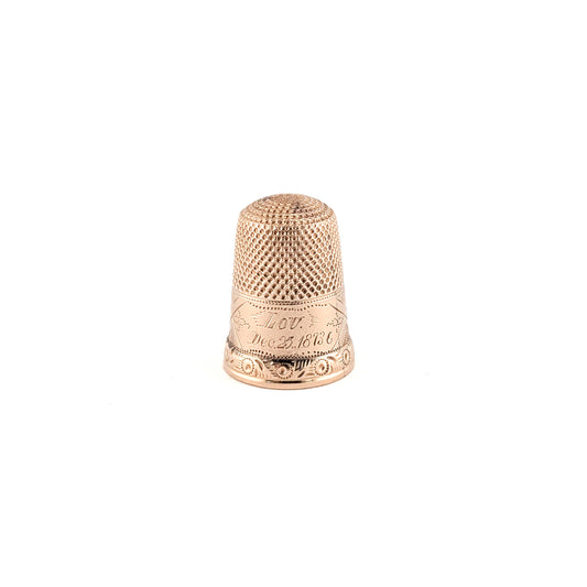 Antique 10K Gold Thimble – Engraved “LOU Dec 25 1873” – Victorian Sewing Collectible