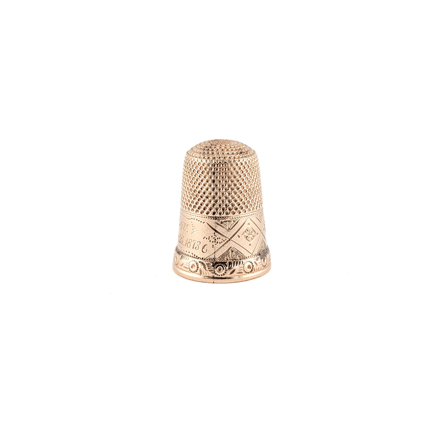 Antique 10K Gold Thimble – Engraved “LOU Dec 25 1873” – Victorian Sewing Collectible