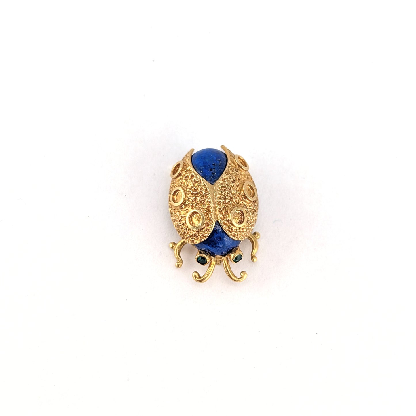 Vintage 18K Gold Lapis Lazuli & Emerald Beetle Brooch