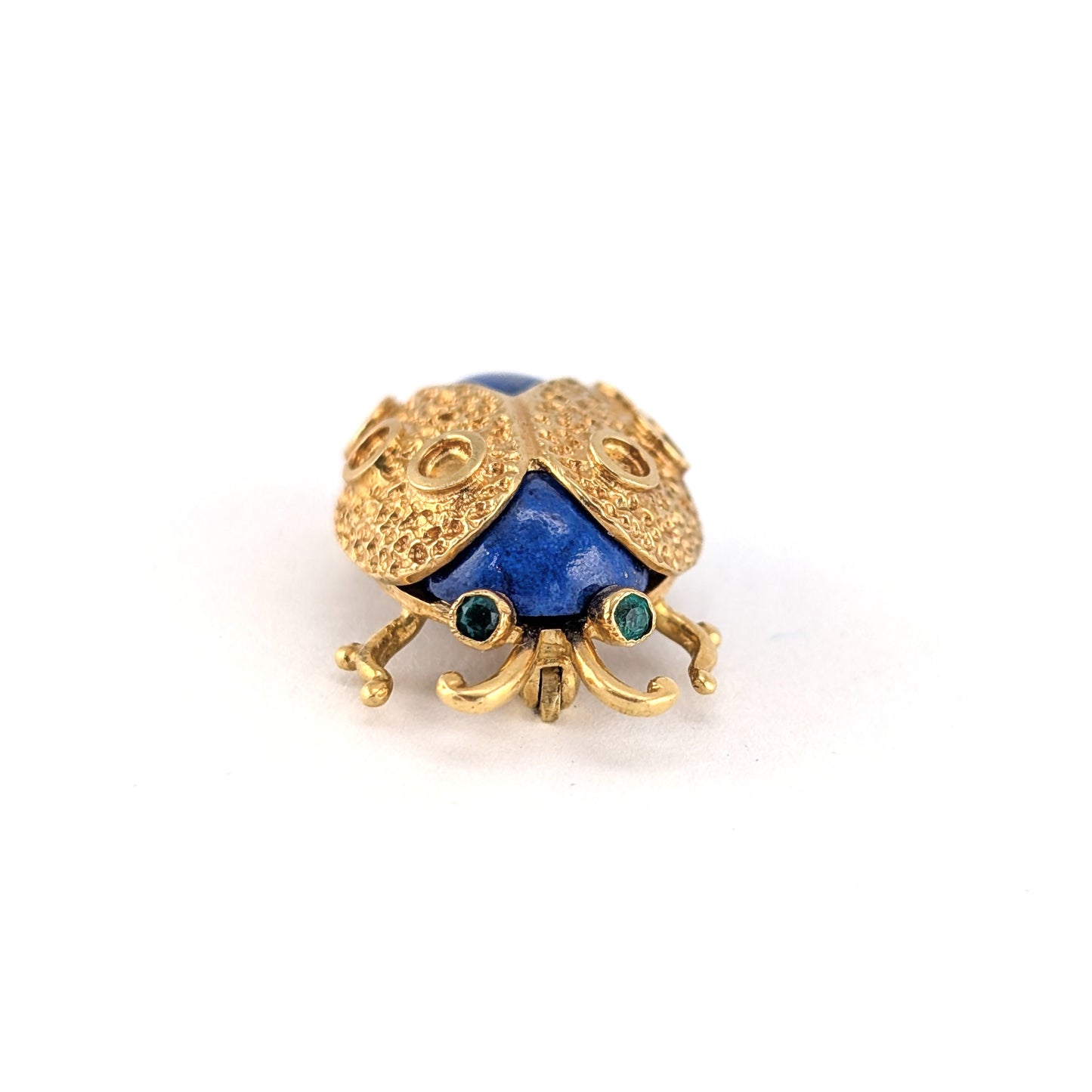Vintage 18K Gold Lapis Lazuli & Emerald Beetle Brooch