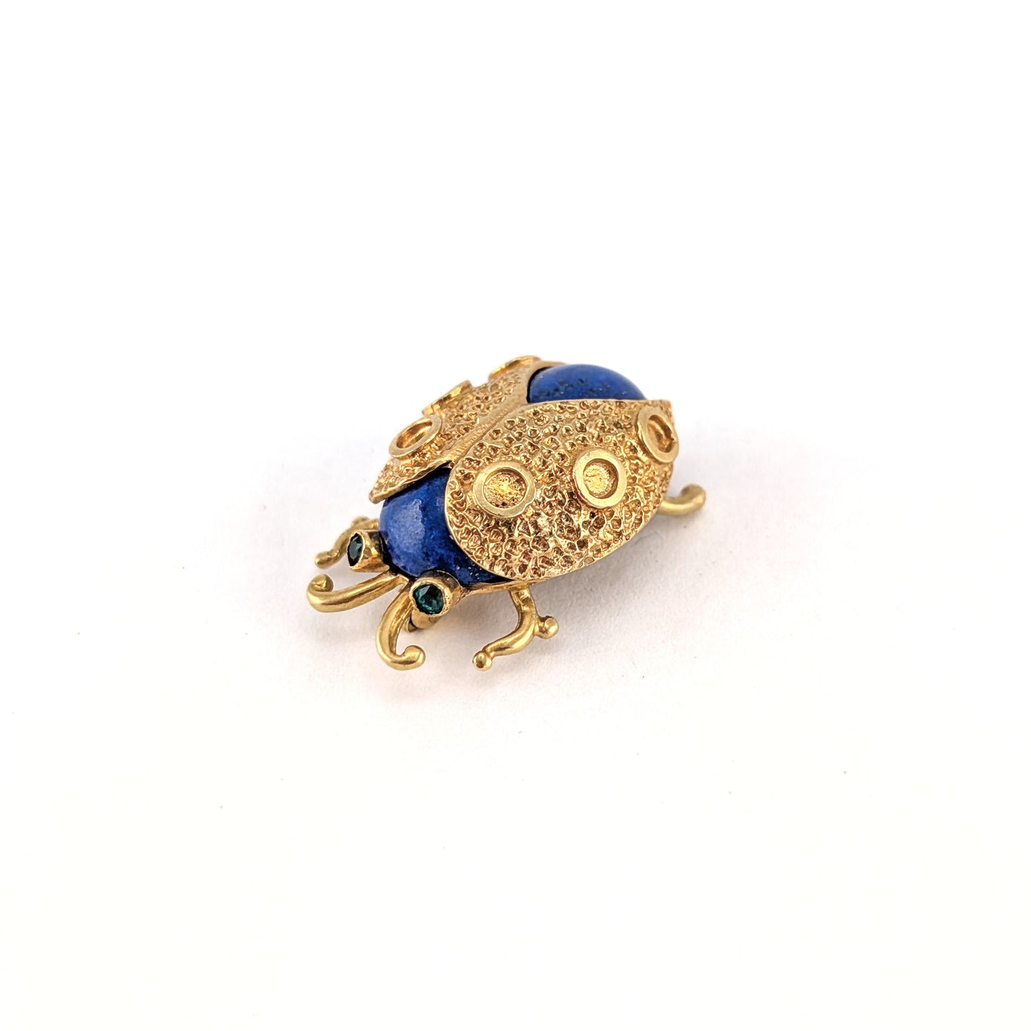 Vintage 18K Gold Lapis Lazuli & Emerald Beetle Brooch