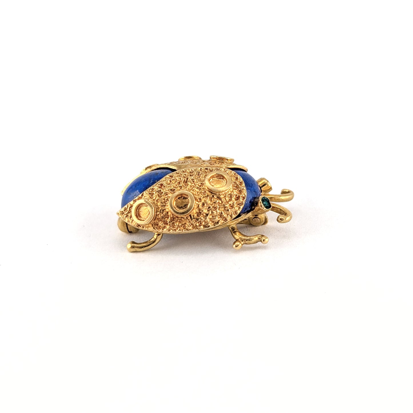 Vintage 18K Gold Lapis Lazuli & Emerald Beetle Brooch
