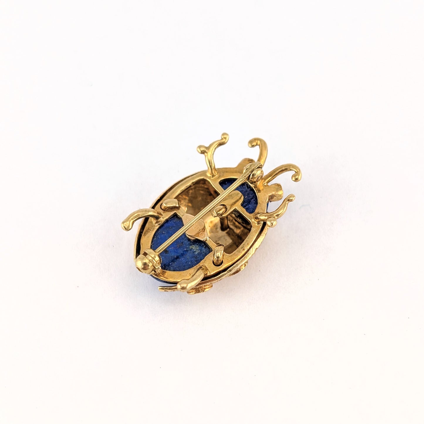 Vintage 18K Gold Lapis Lazuli & Emerald Beetle Brooch
