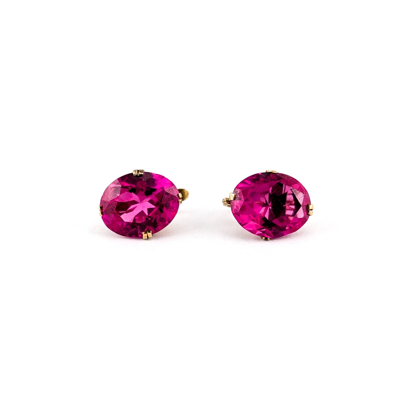 Vintage 10K Gold Synthetic Ruby Earrings