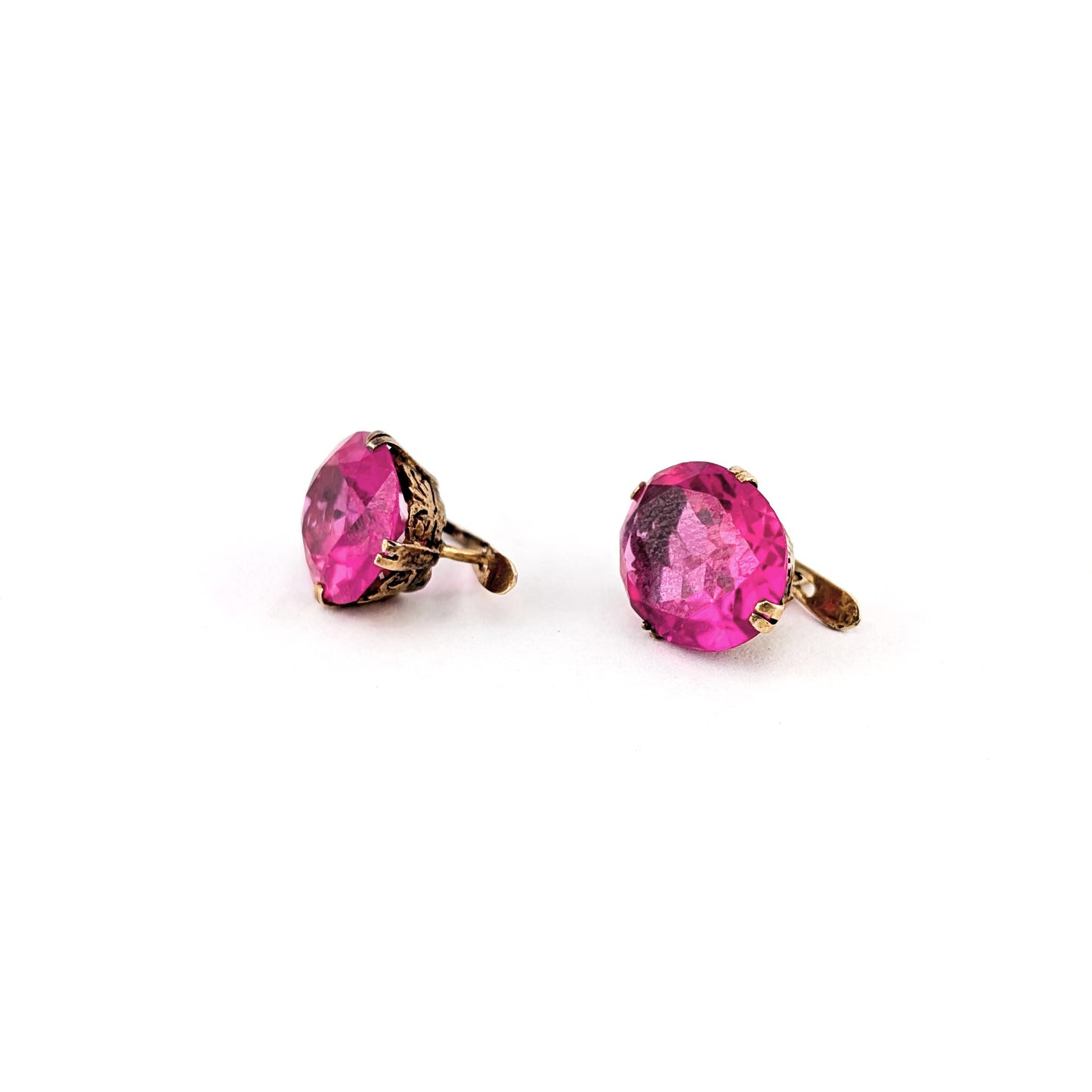 Vintage 10K Gold Synthetic Ruby Earrings