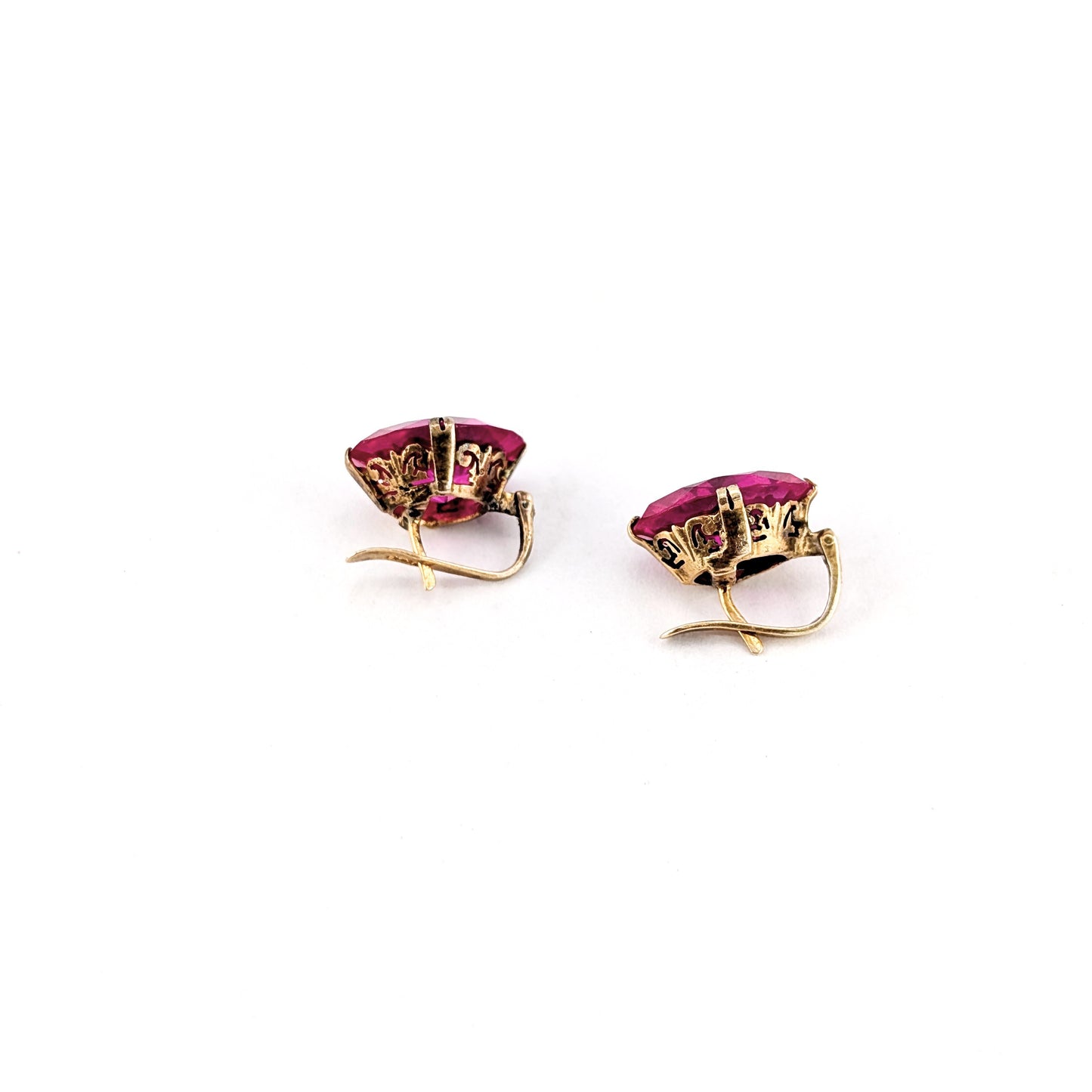 Vintage 10K Gold Synthetic Ruby Earrings