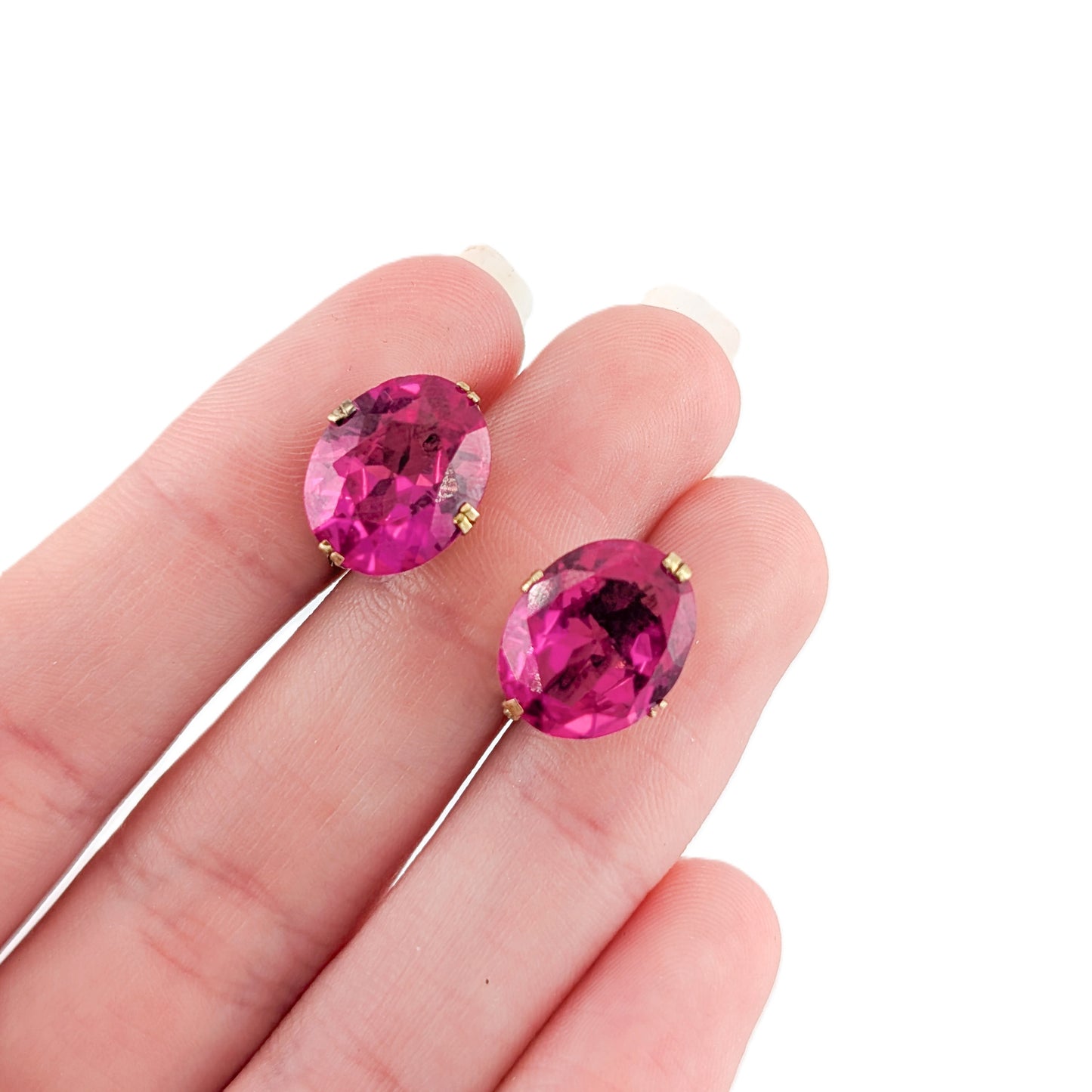 Vintage 10K Gold Synthetic Ruby Earrings