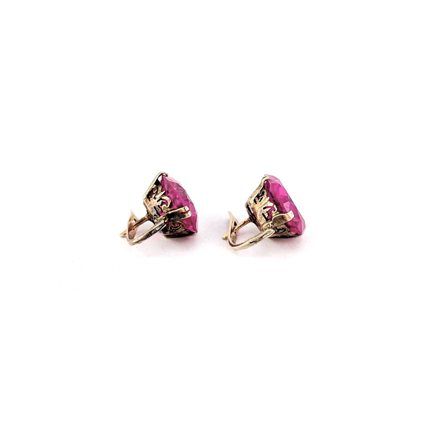 Vintage 10K Gold Synthetic Ruby Earrings