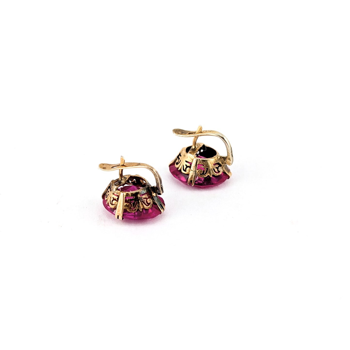 Vintage 10K Gold Synthetic Ruby Earrings