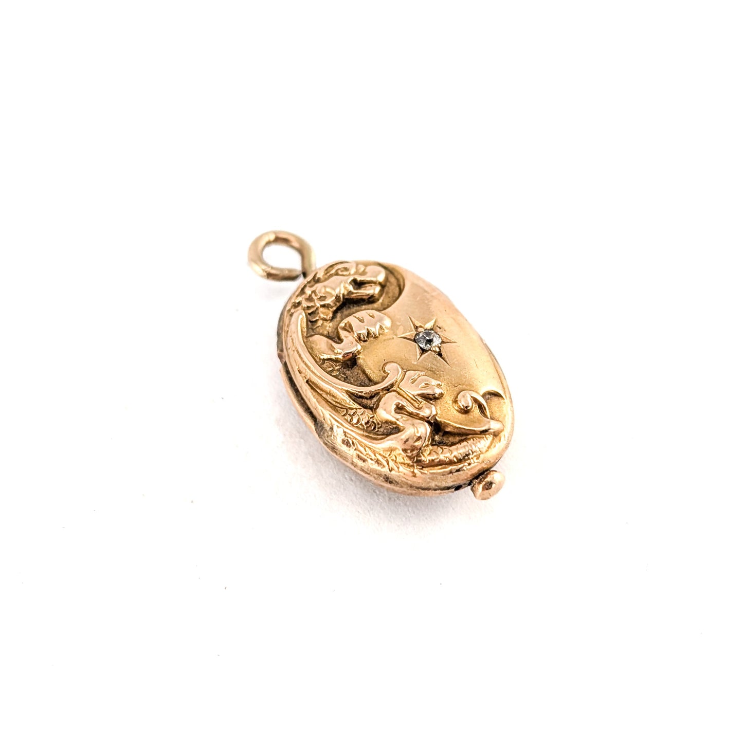 Antique Art Nouveau 10K Gold Repoussé Floral Pendant with Star – Soldered Closed