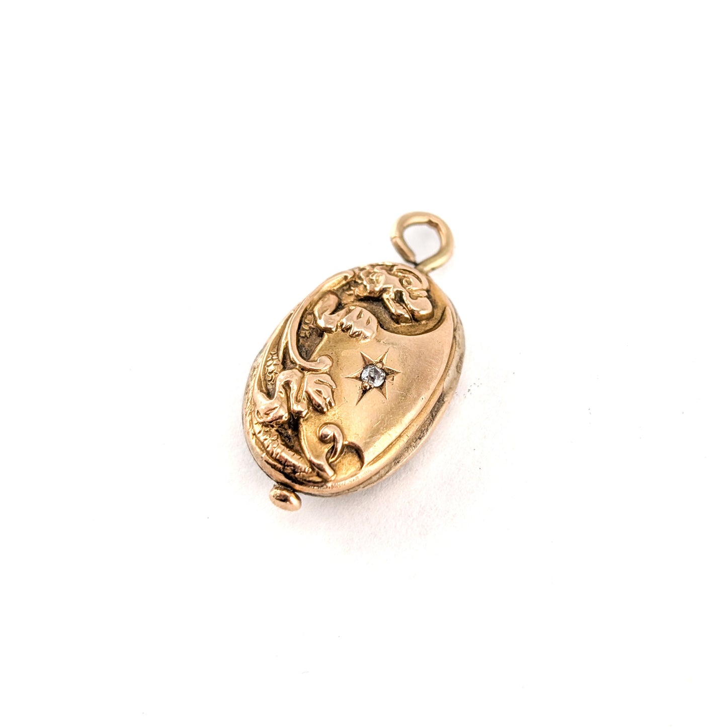 Antique Art Nouveau 10K Gold Repoussé Floral Pendant with Star – Soldered Closed