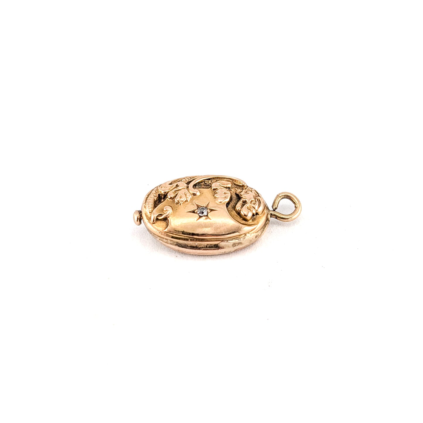 Antique Art Nouveau 10K Gold Repoussé Floral Pendant with Star – Soldered Closed