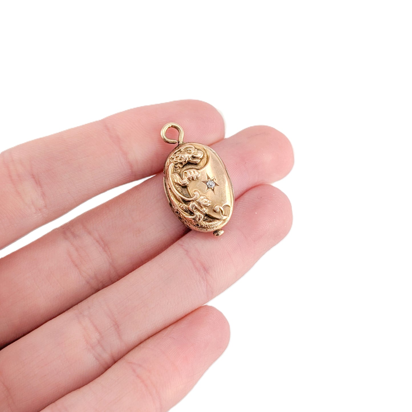 Antique Art Nouveau 10K Gold Repoussé Floral Pendant with Star – Soldered Closed