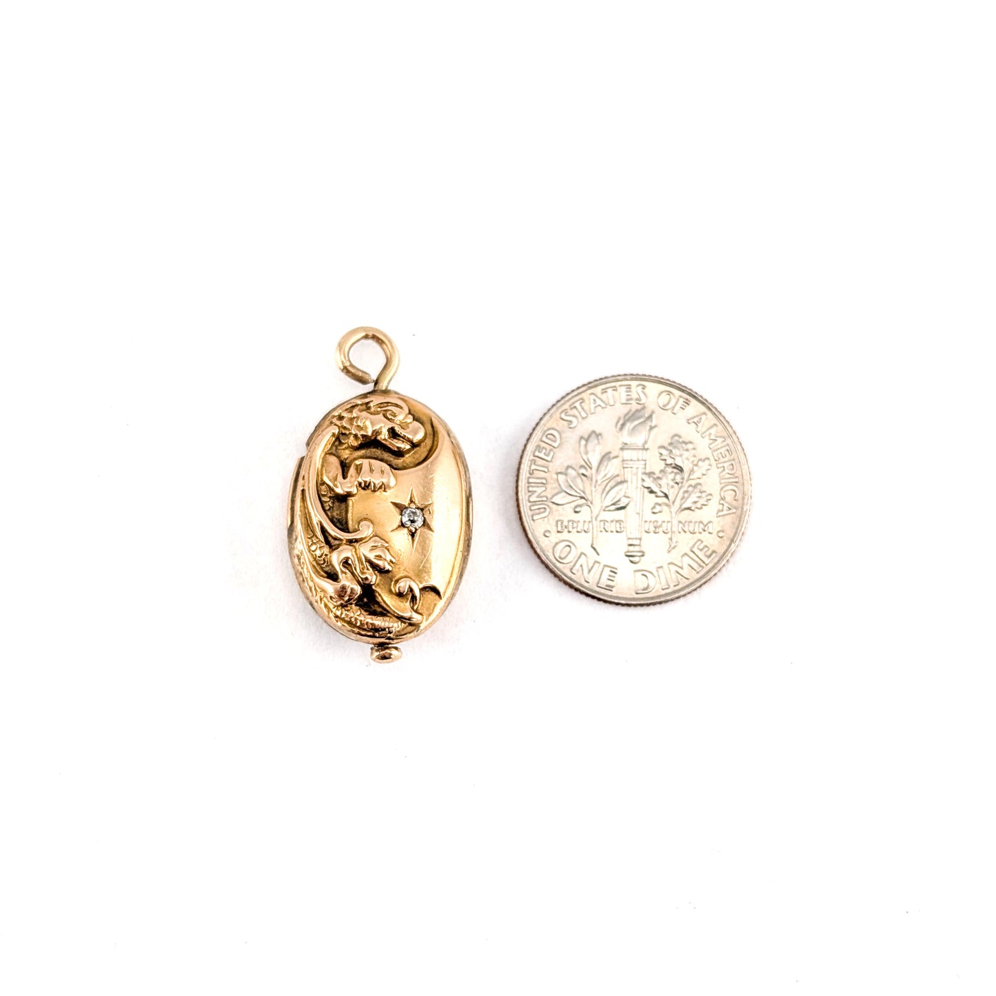 Antique Art Nouveau 10K Gold Repoussé Floral Pendant with Star – Soldered Closed