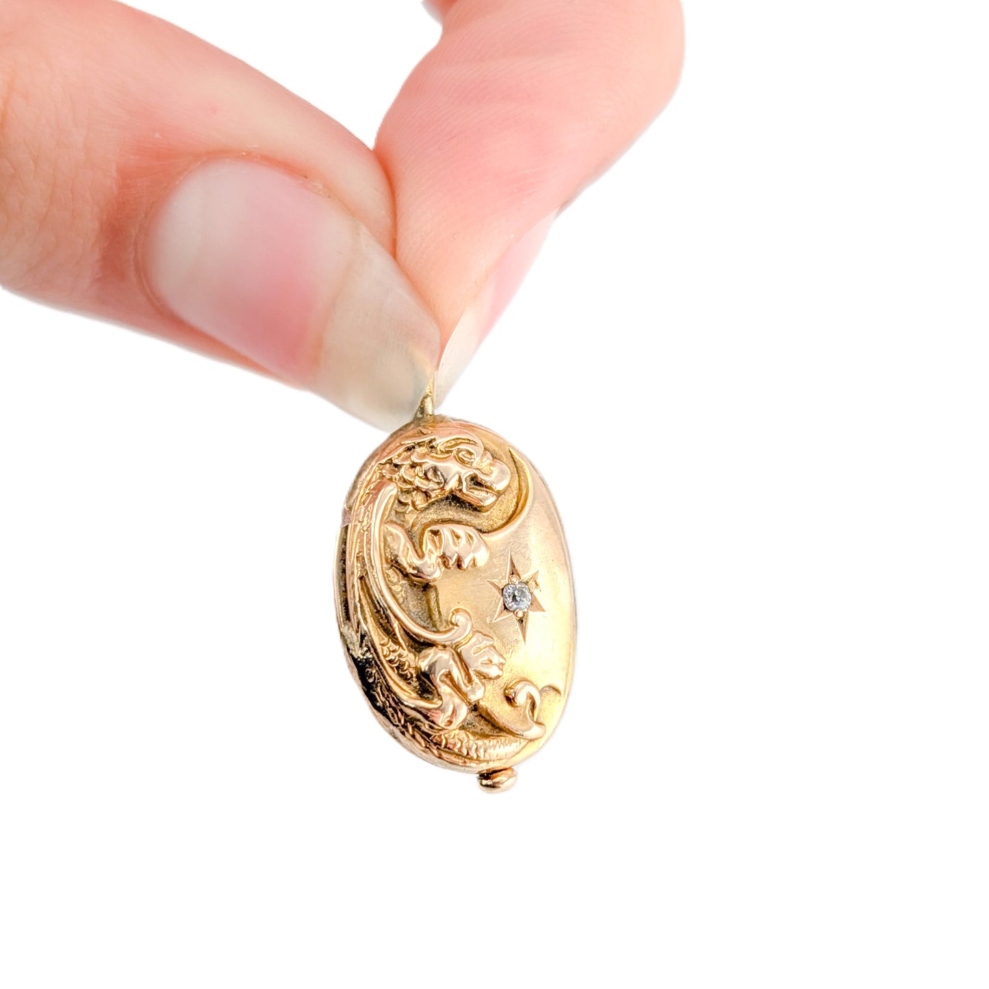 Antique Art Nouveau 10K Gold Repoussé Floral Pendant with Star – Soldered Closed