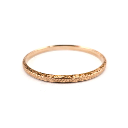 Antique Late Victorian 10K Gold Engraved Hinged Bangle Bracelet –  Geometric Etched Design