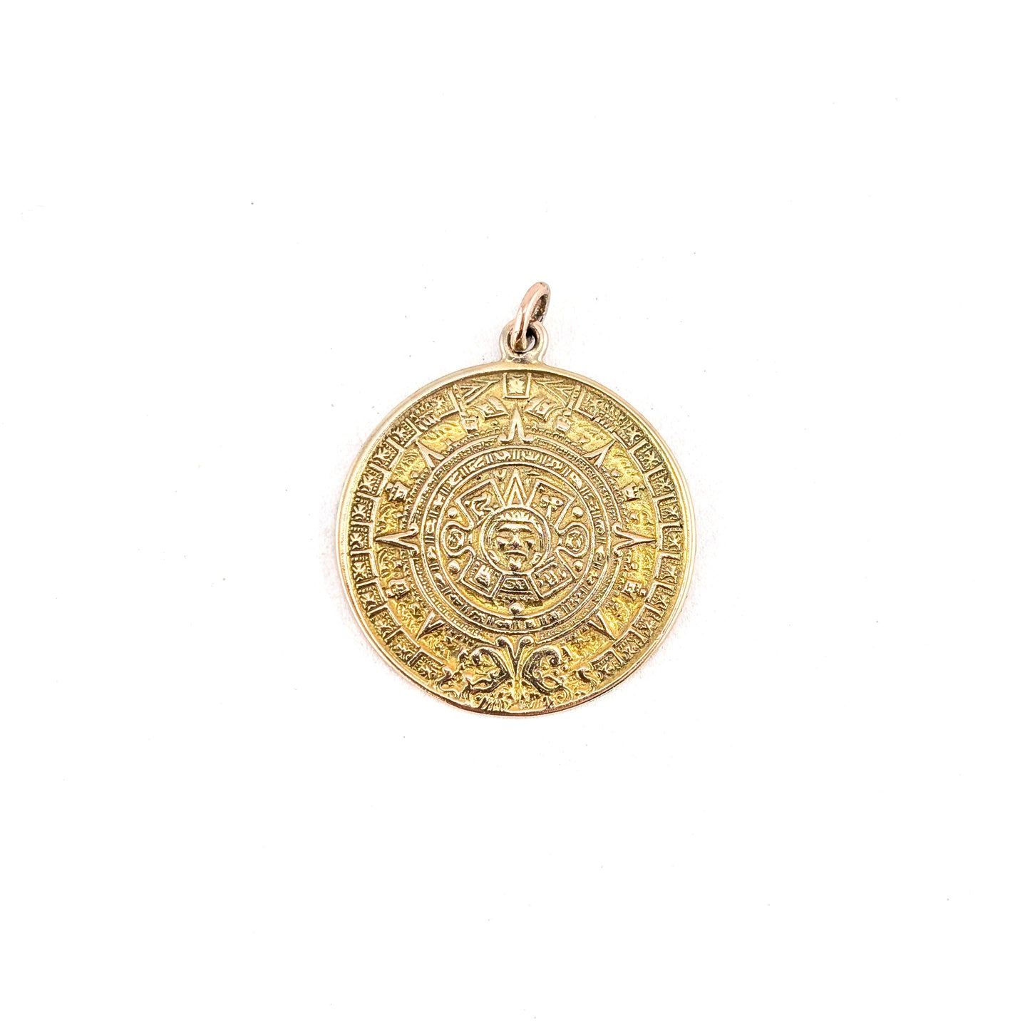 Vintage 14K Gold Aztec Calendar Pendant – Sun God Medallion